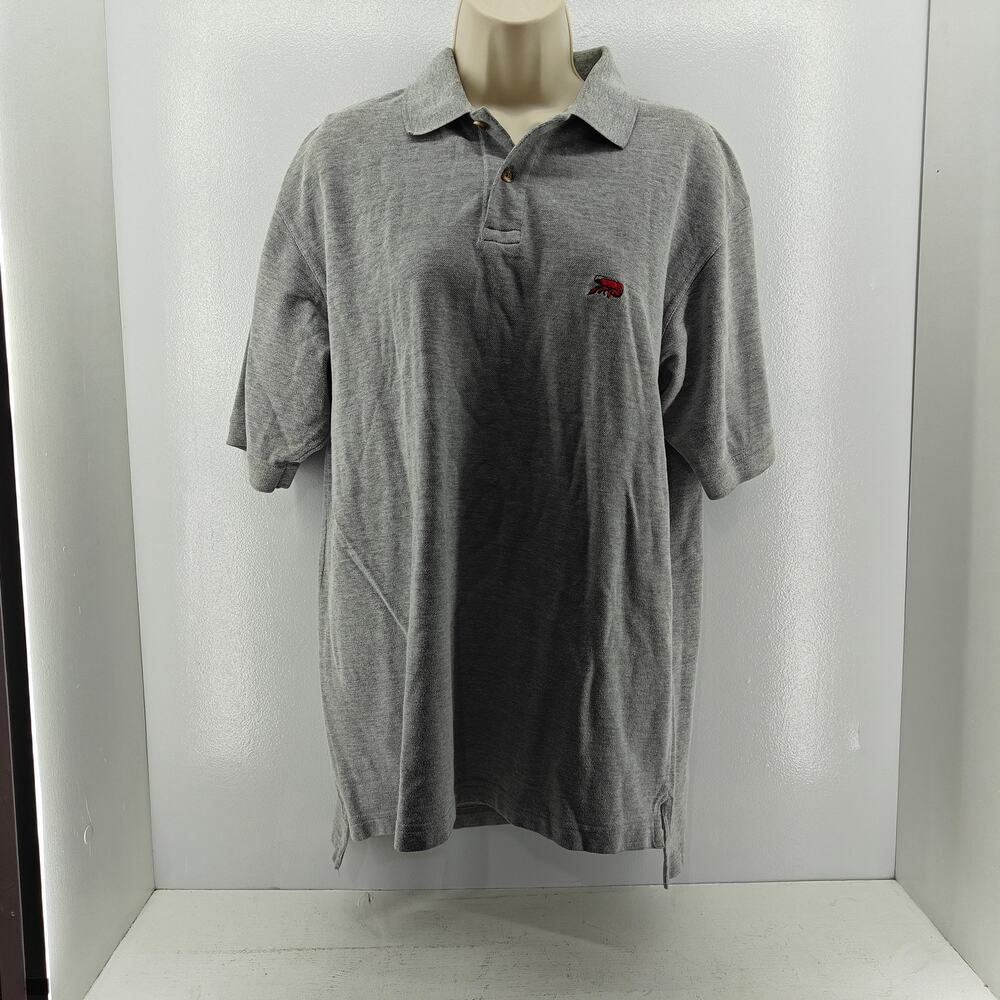 PERLIS Gray Short Sleeve Cotton Polo Shirt Mens Large Crawfish Logo